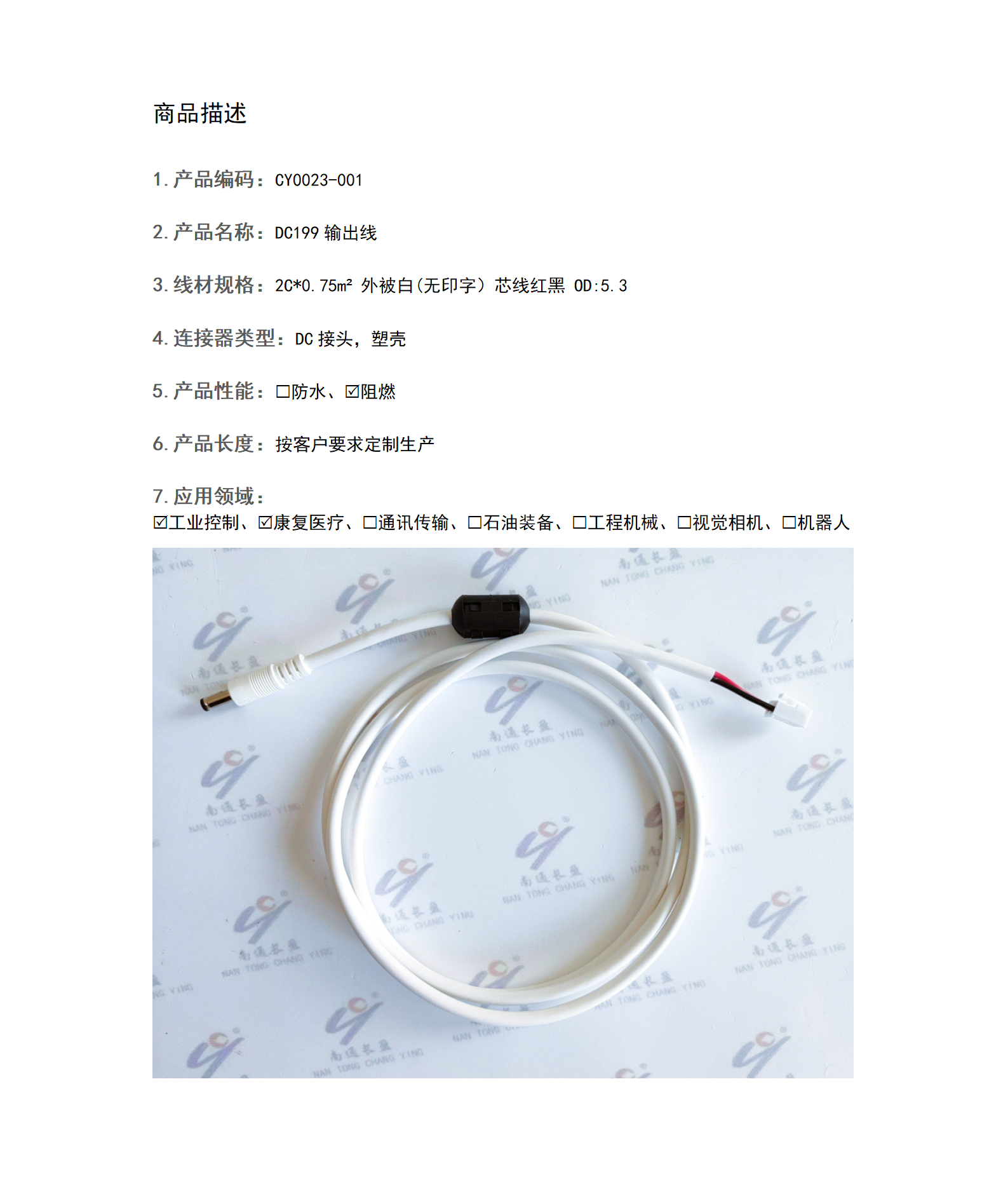 CY0023-001 DC199输出线